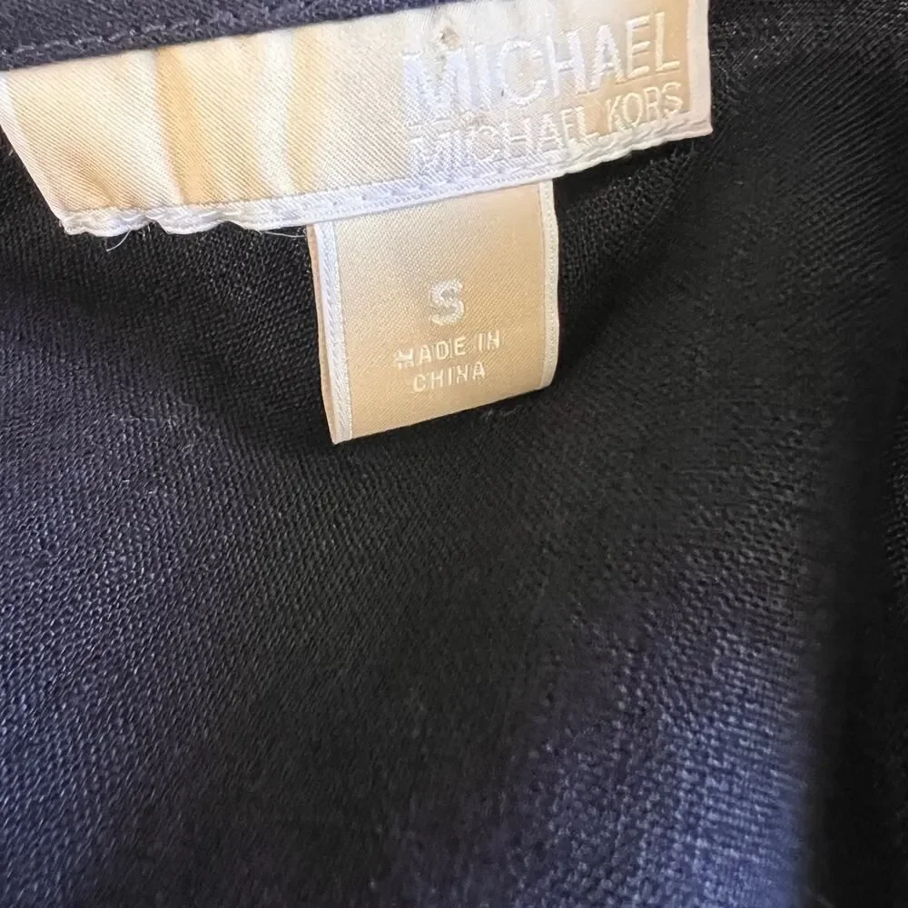 Michael Kors 100% Linen Black Shirt Studded zip Top Blouse Sz Small